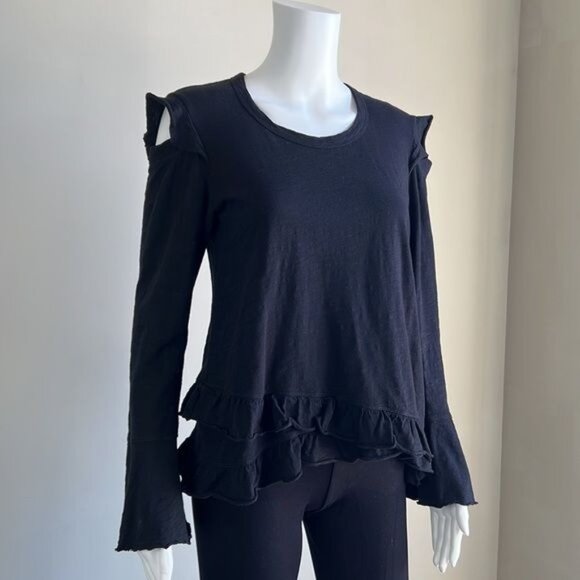 Wilt Crossover Raw Ruffle Cold Shoulder Tee - XS - Picture 3 of 8